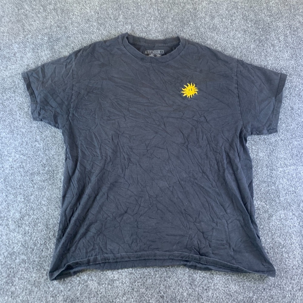 Riot Society T Shirt Mens Large Black Sun Logo Embroidered Short Sleeve Pullover